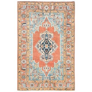 Hand Knotted Orange Tribal & Geometric with Wool Oriental Rug (3' x 4'8 ...