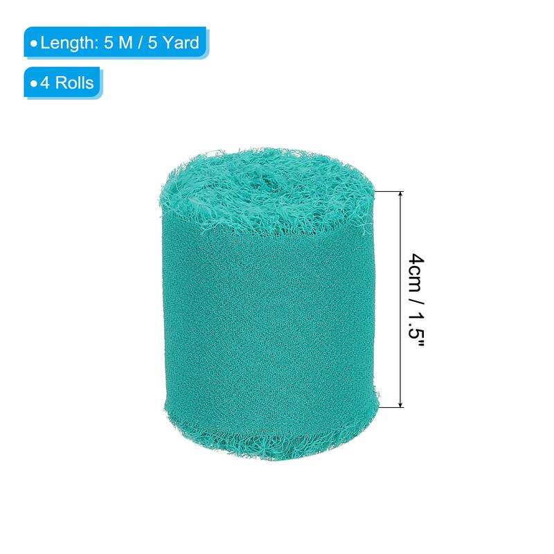 4 Rolls 1.5 Inch x 5 Yard Handmade Fringe Silk Chiffon Ribbon - Turquoise