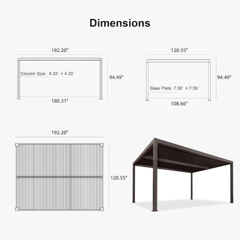 PURPLE LEAF Louvered Pergola with Solar Lights Hardtop Gazebo for Patio