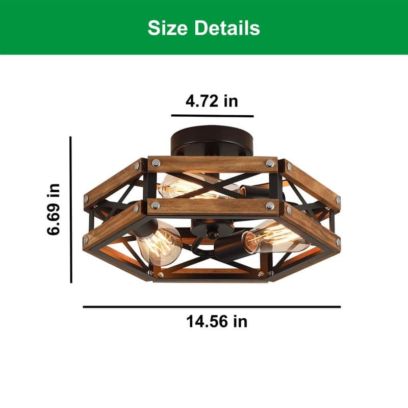 3 Light light bulbs oak , black light fixture wood ceiling light - N/A