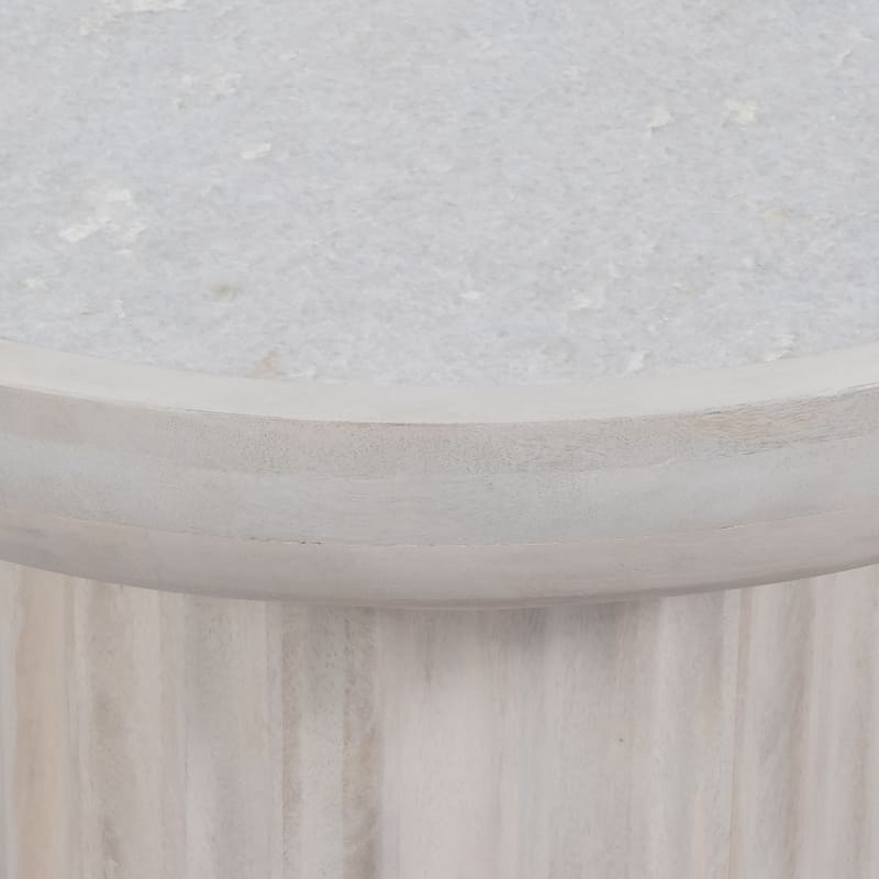 Sagebrook Home 30" Carved Wood Base Marble Top, White - Perfect for an Elegant Household - 30" x 30" x 18"