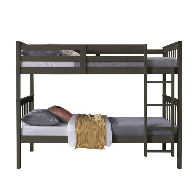 Clayfell Ames Twin Over Twin Solid Wood Bunk Bed Frame, Convertible, Sturdy Guardrails, Easy Assembly