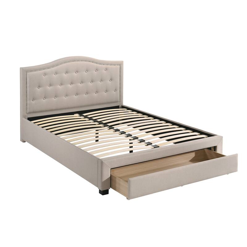 Linen Fully Upholstered Full Bed with 1 Drawer