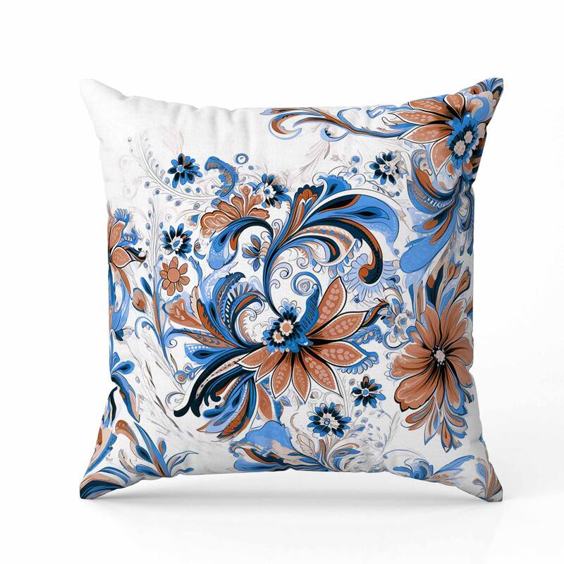 Wild Flora Fusion Faux Suede Reversible Throw Pillow Blue and Red