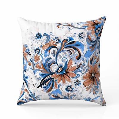 Wild Flora Fusion Faux Suede Reversible Throw Pillow Blue and Red