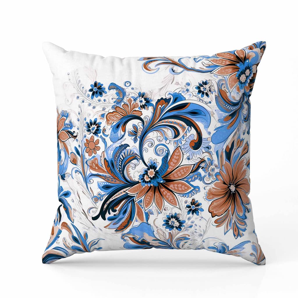 Wild Flora Fusion Indoor/Outdoor Reversible Throw Pillow Blue and Red