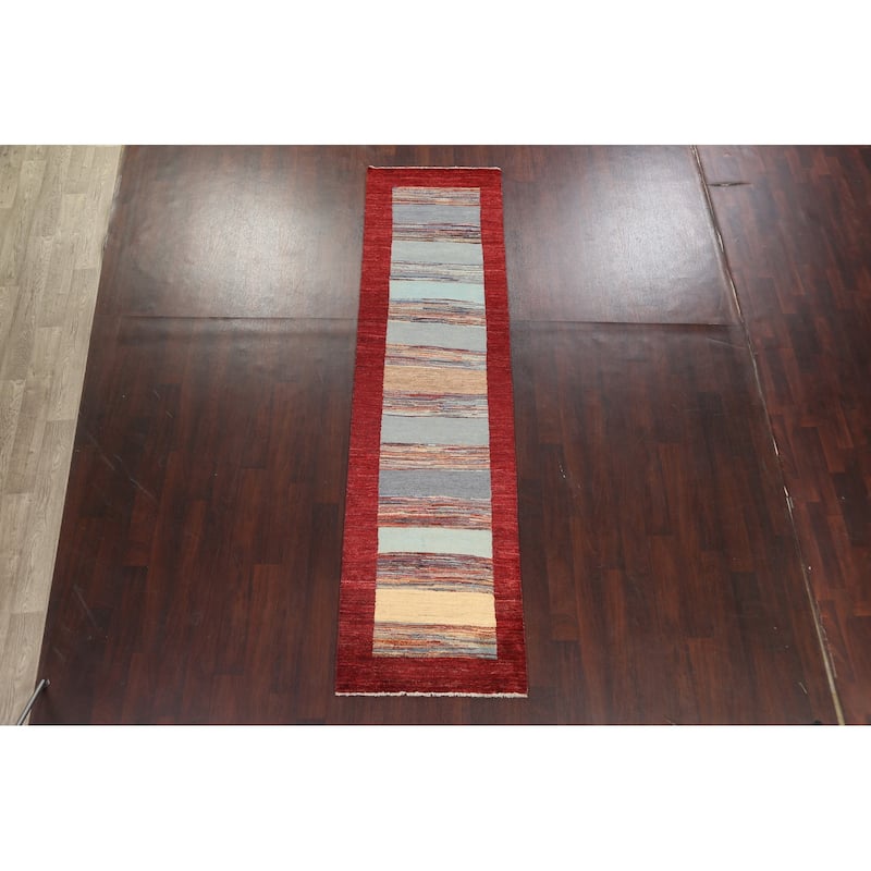 Striped Gabbeh Kashkoli Oriental Runner Rug Hand-knotted Wool Carpet - 2'9" x 10'4"