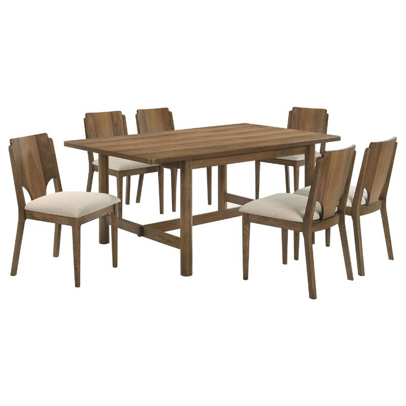 Billie 7pc Dining Table and 6 Chairs Set, Rich Walnut Brown and Beige