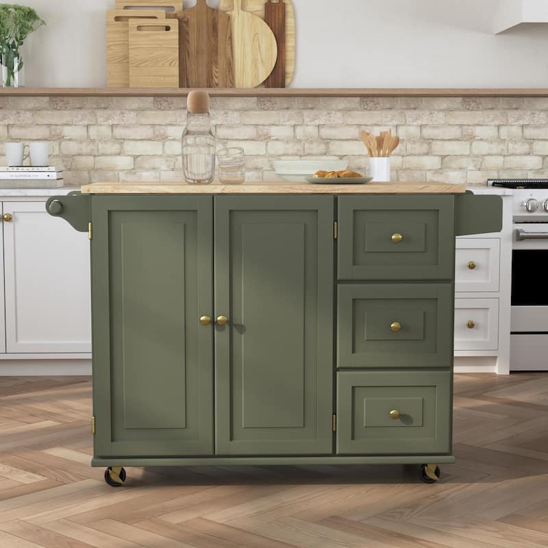 Dolly Madison Green Wood Kitchen Cart - 54" x 36" x 29"