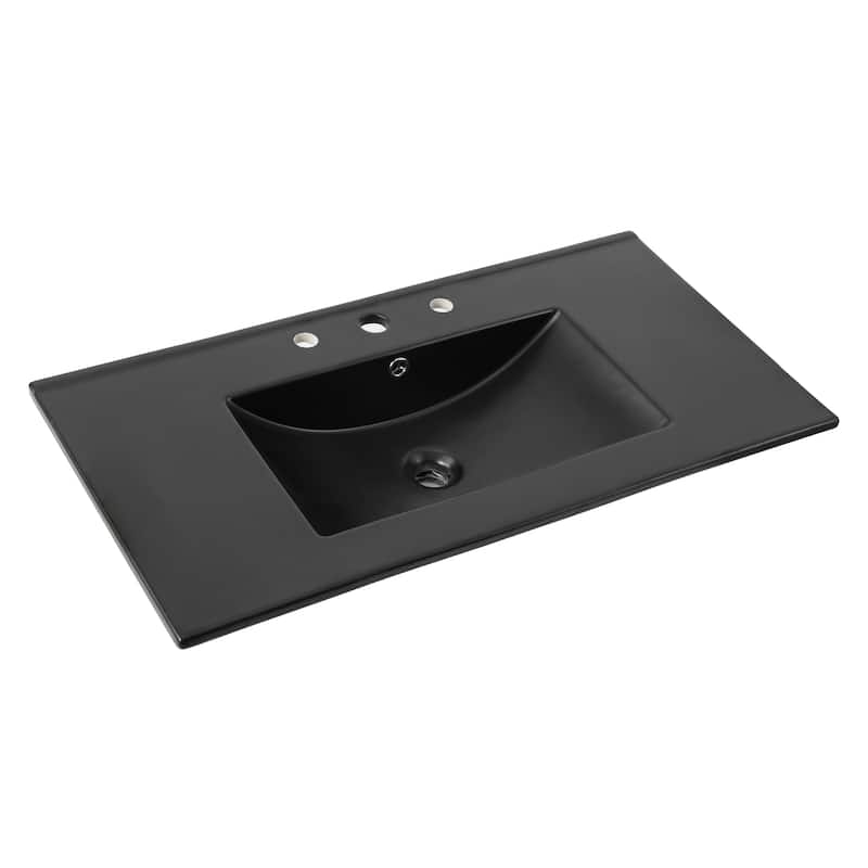 Aubert 3-Hole Classic Contemporary Rectangular Ceramic Single Sink Basin Vanity Top, by JONATHAN Y - 36 in. - Black