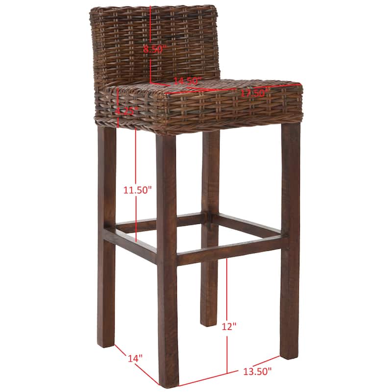 SAFAVIEH Tana -30 Inch Thomas Indoor Wicker Brown Bar Stool - 17.7" x 17.7" x 37.4" - 18Wx18Dx37H