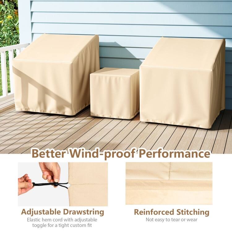 Beige Polyester PU 3 Piece Patio Furniture Cover Set Outdoor - 32" x 30" x 24.5"