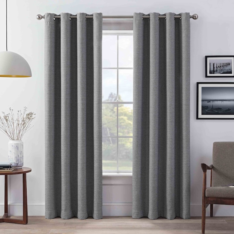 Eclipse Wyckoff Blackout Thermaweave, Grommet Window Curtain Panel Pair, 2 Panels