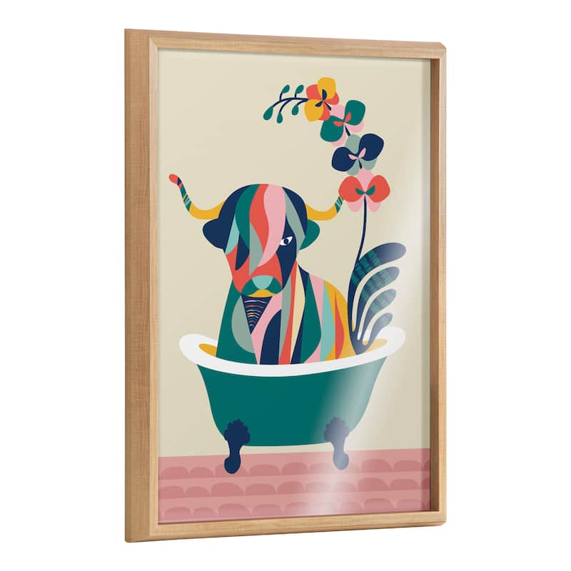 Kate and Laurel Blake MCM Cow Bathtub Printed Glass by Rachel Lee - 18x24 - Natural