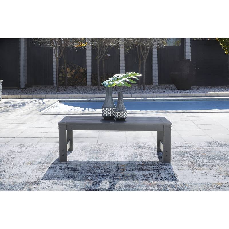Signature Design by Ashley Amora Outdoor Poly All Weather Coffee Table - 48" W x 23.5" D x 16.7" H - 48" W x 23.5" D x 16.7" H - Charcoal Gray