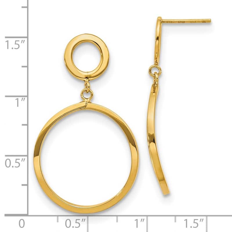 Curata 10k Yellow Gold Italian Polished Double Circle Dangle Post Earrings (18mm x 37mm)