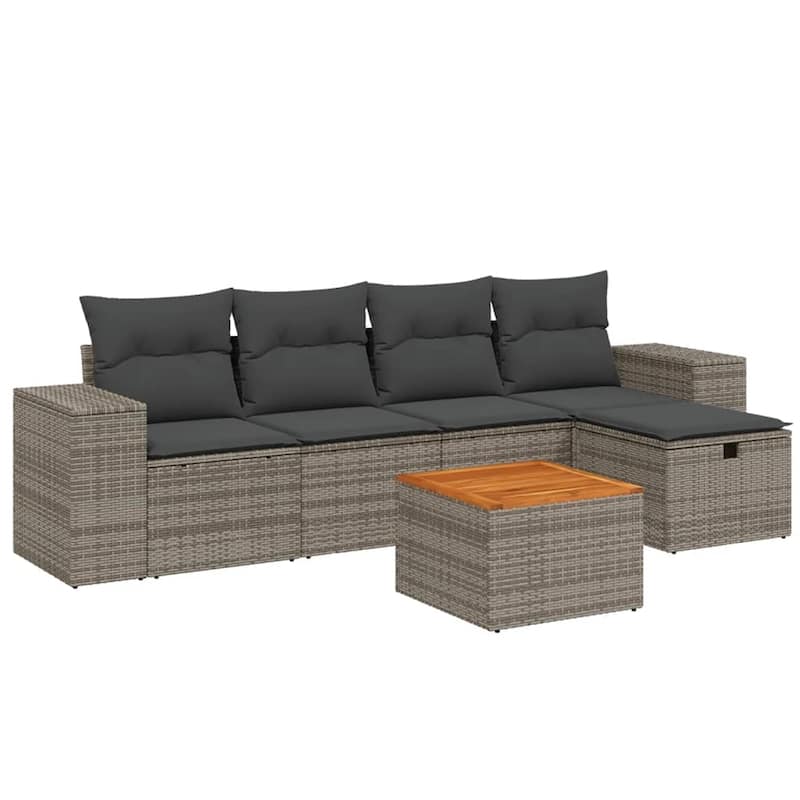 vidaXL Patio Sofa Set with Cushions Outdoor Furniture 6 Piece Poly Rattan