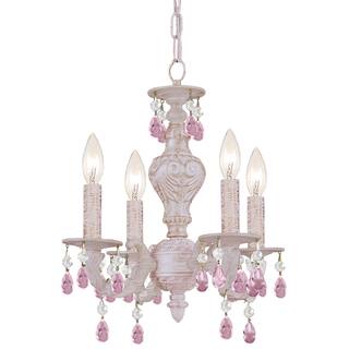Paris Market 4 Light Rose Crystal White Mini Chandelier - 13.5'' W x 15'' H