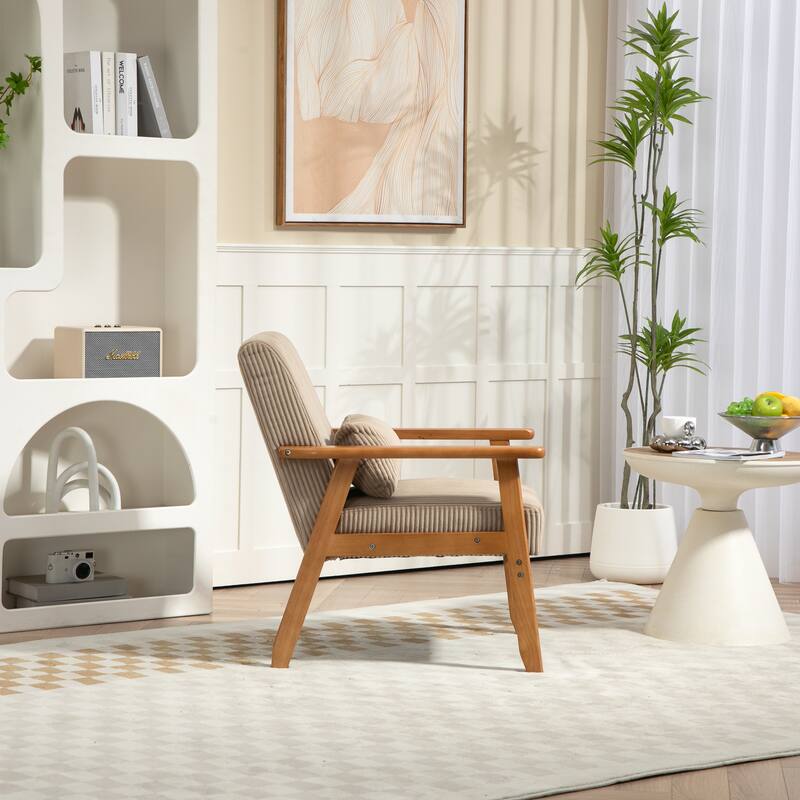 Corduroy Accent Chair,Solid Wood Armchair for Living Room