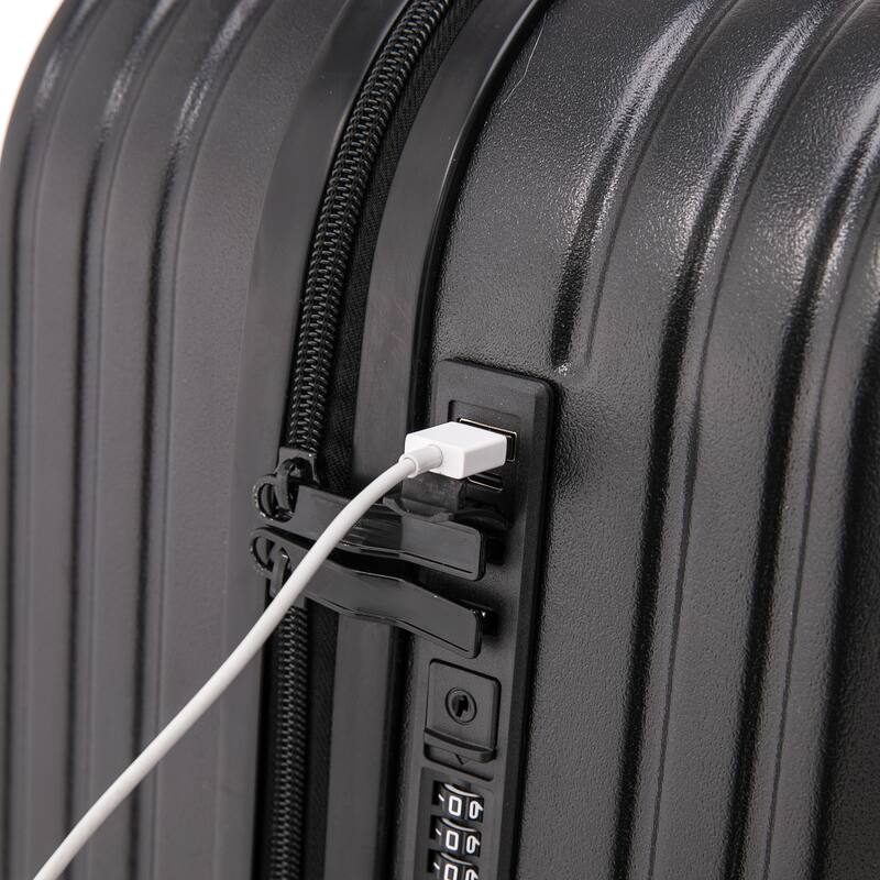 Modern Luggage Stripe Luggage, 3-Piece Set with Universal Wheels Cup Holder and USB Port , for Boarding Travel