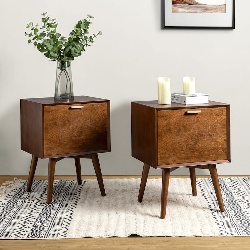 Isabel Mid-century 2- Drawer Wood End Table Sets of 2 by HULALA HOME - Walnut