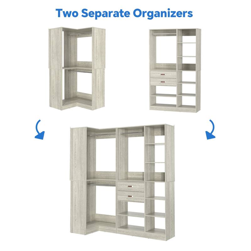 Vryon Set of 2 Corner Closet Organizer, 70.9'' W Closet System with Drawers and Hanging Rods