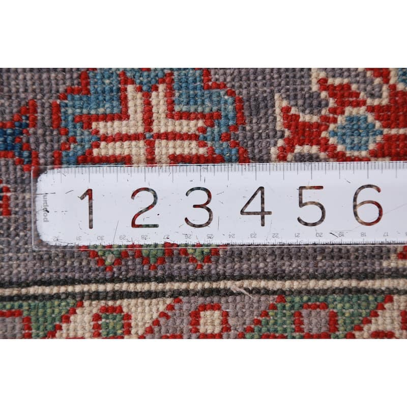 Hand Knotted Oriental 100% Wool Carpet Traditional Geometric Greys & Charcoal Kazak Area Rug - 9' 9'' X 8' 2''