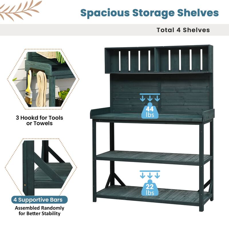 65" Farmhouse Rustic Outdoor Potting Bench