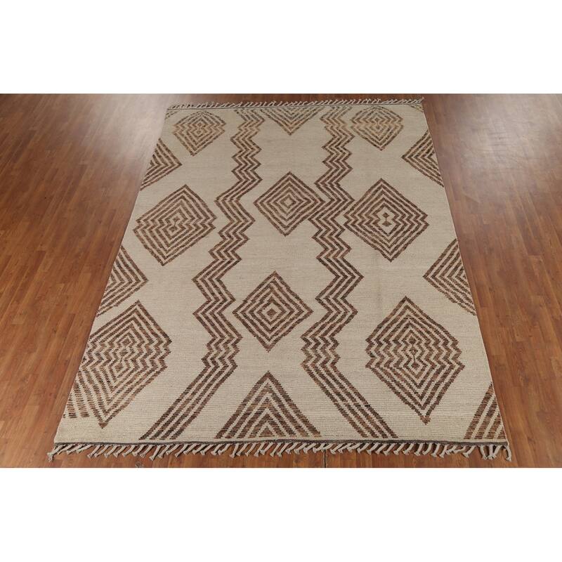Modern Geometric Moroccan Oriental Area Rug Hand-Knotted Wool Carpet - 8'1"x 10'8"