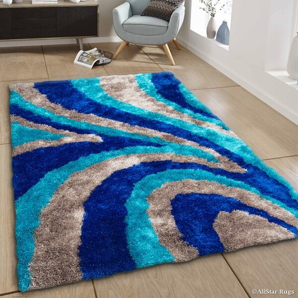 Allstar Blue Geometric Thick Area Rug 4 11 X 6
