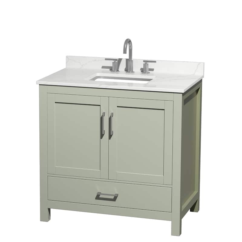 Sheffield 36-inch Single Vanity, 3 Hole Quartz Top - Light Green, Nickel Trim, Giotto Quartz Top