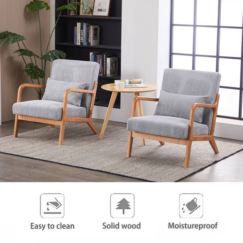 Polyester Mid-Century Armchair with Pillow & Ergonomic Support