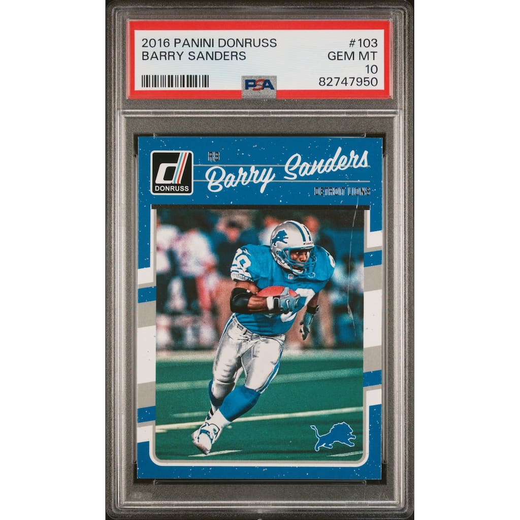 Barry Sanders 2016 Panini Donruss Football Card #103 Graded PSA 10 - 8'6" x 11'6"