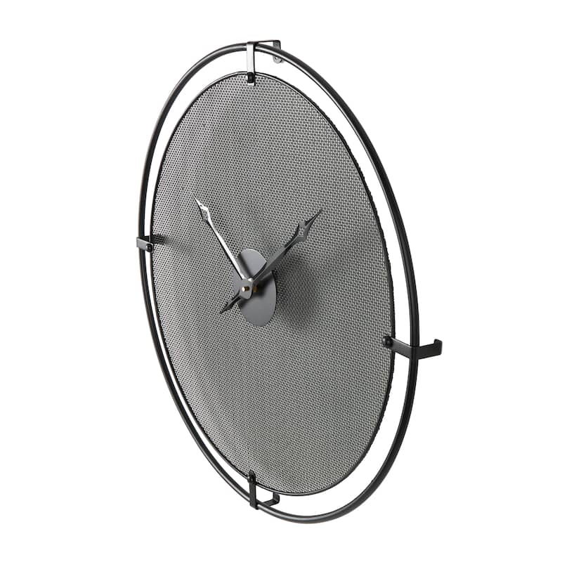Metal Minimalistic Wall Clock with Mesh Backing - Black - Roche River Decor - 2"W x 24"L x 24"H