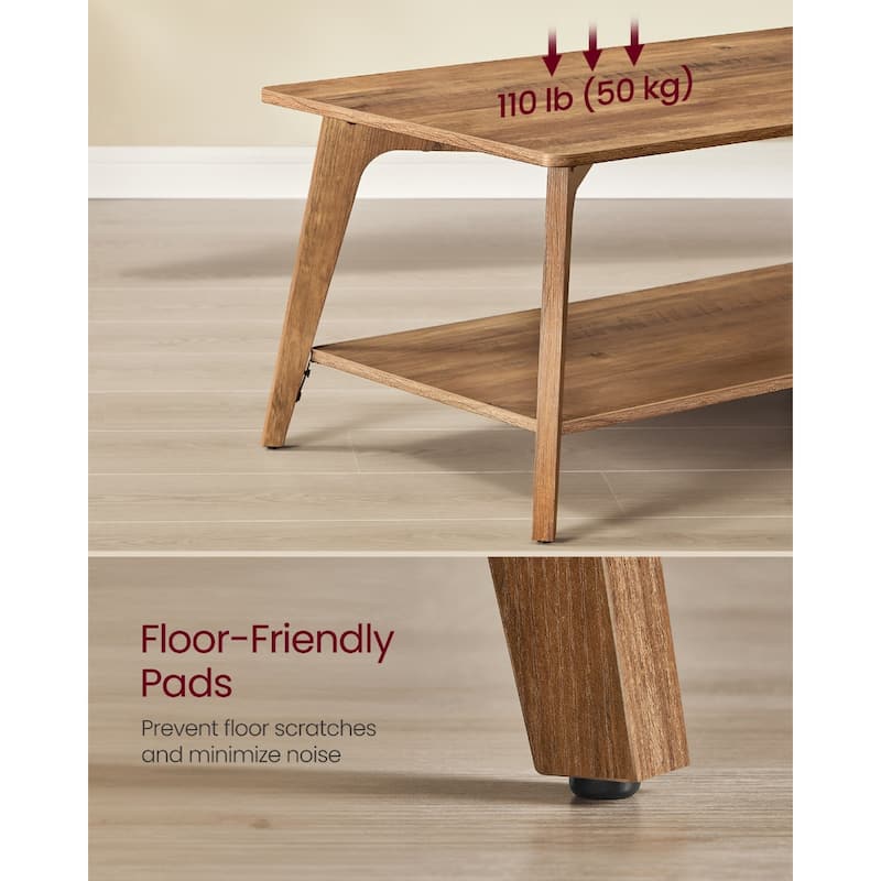 Wooden 2 Tier Coffee Table with Storage Shelf and Rounded Corners - 21.7"D x 39.4"W x 17.7"H