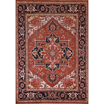 Geometric Heriz Serapi Indian Area Rug Hand-Knotted Wool Carpet - 8'0" X 10'4"