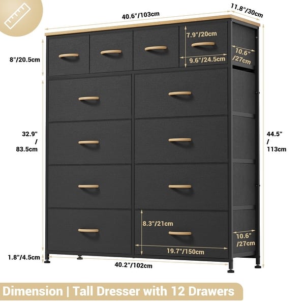 Black Dresser for Bedroom with 12 Drawers, Living Room, Large Tall Dresser for Closet