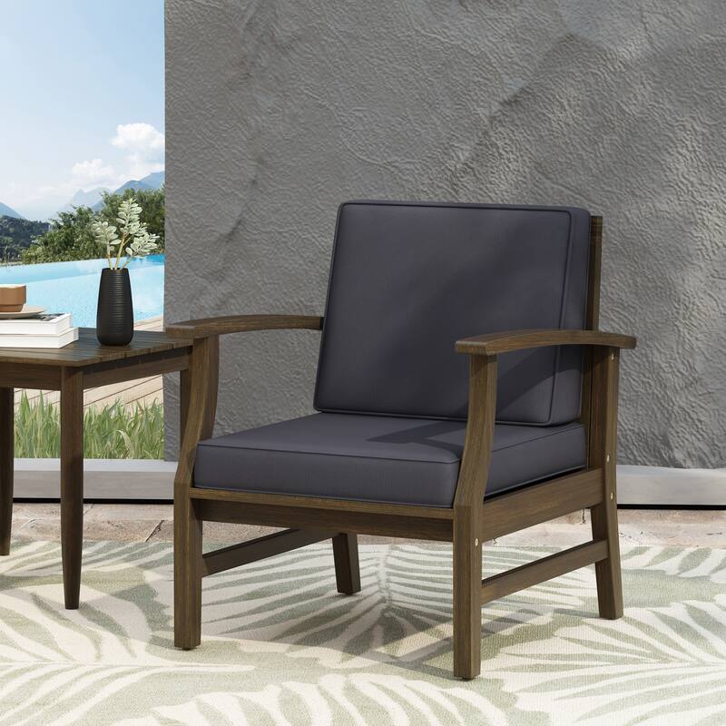 Exquisite Acacia Wood Club Chair with Water-Resistant Cushion