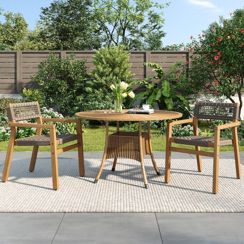Christopher Knight Home - Lyla Outdoor Rope Woven Acacia Dining Chair Set (Only chair) - Light Teak + Grey Rope,2-Piece