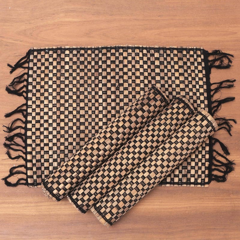 Novica Handmade Chess Set Natural Fiber And Cotton Placemats (Set Of 4)