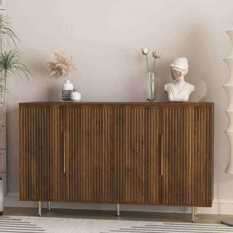 Wood Modern Buffet Cabinet with Storage, Fluted Sideboard Large Buffet with Adjustable Shelves, Accent Cabinet Console Table