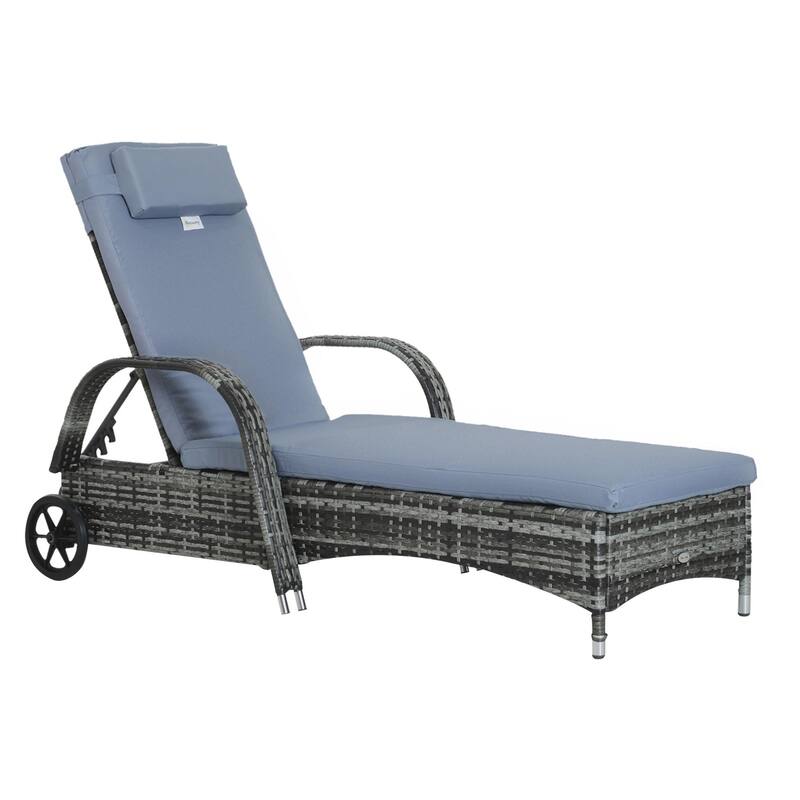 Outdoor PE Rattan Recliner with Wheels and Armrests - Light Blue