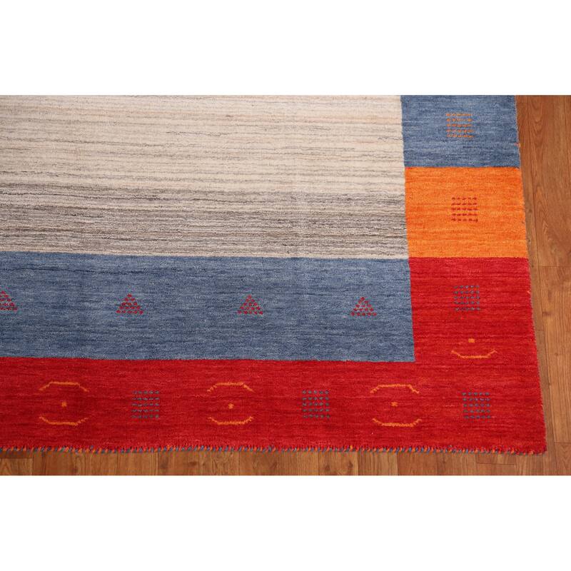 Hand Knotted Oriental 100% Wool Carpet Tribal Bordered Beige & Ivories Gabbeh Area Rug - 7' 11'' X 6' 9''