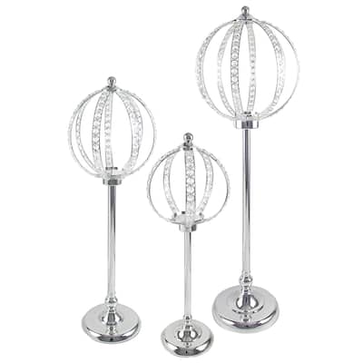 Silver Luxury Crystal Bead Ball Globe Princess Decor Large Wedding Centerpiece Stand Flower Riser