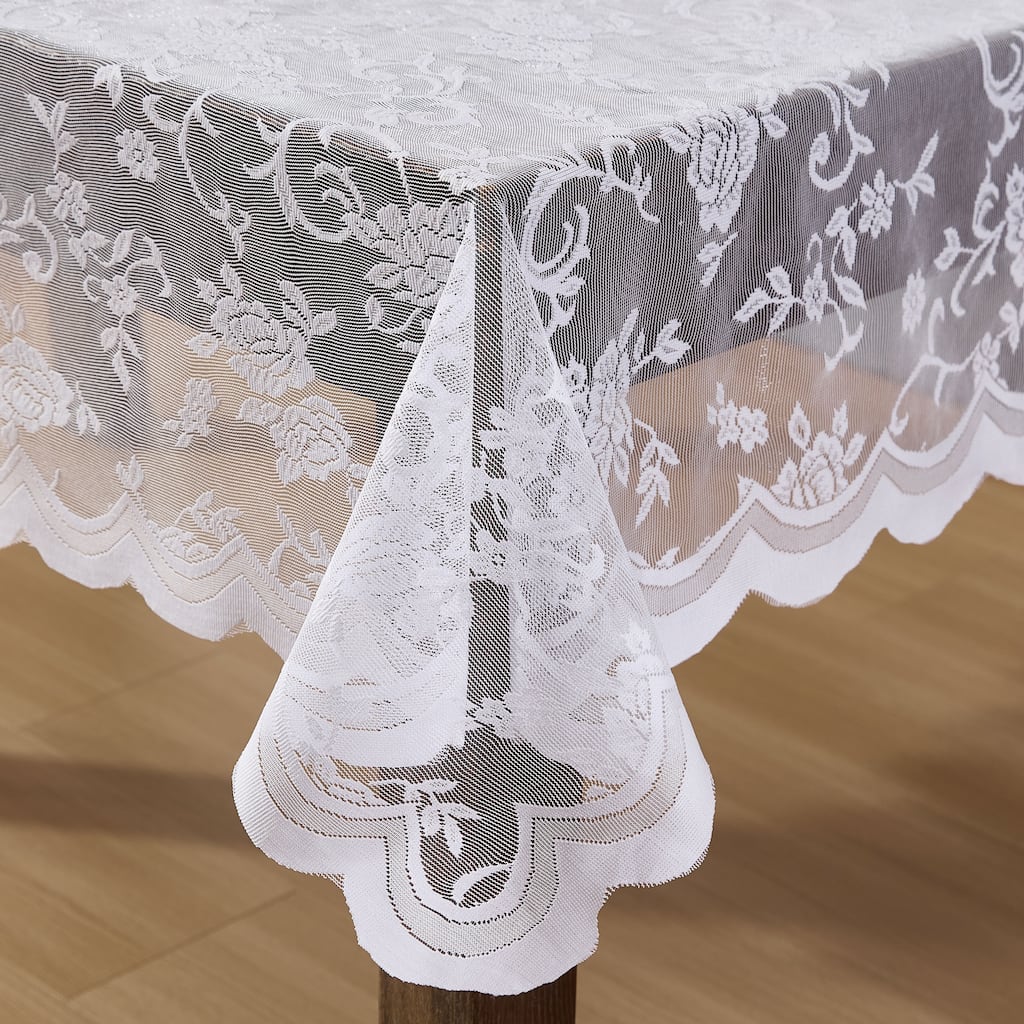 HLC.ME Harper Floral Lace Fabric Tablecloth, Wrinkle Resistant Table Cloth Square or Round Tables, Patterned Scalloped