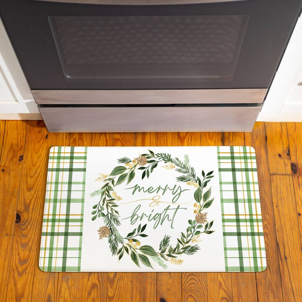 Wreath Anti-Fatigue Door Mat "Merry Bright" - 30" x 18"