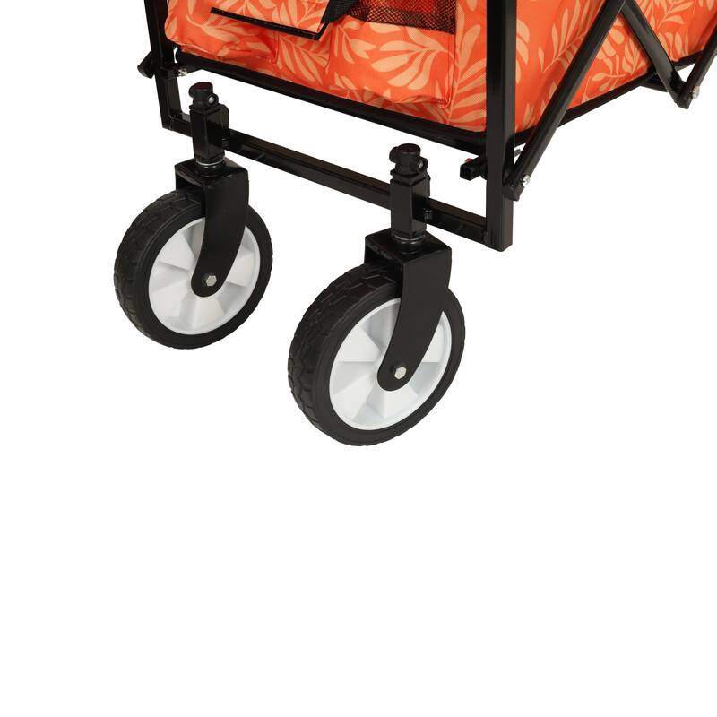 Patterned Collapsible Utility Wagon - Orange Leaf Design with Storage Straps, 225lb Capacity