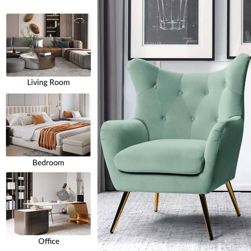 Eusebio Modern Velvet Accent Chair with Tufted Wingback for Living Room Set of 2 by HULALA HOME