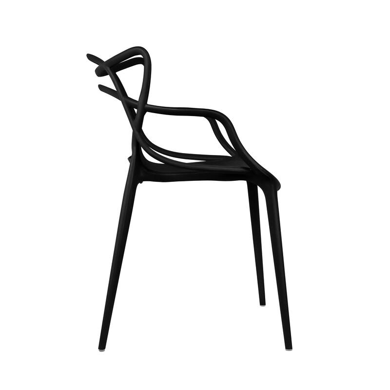 Modern Plastic Patio Indoor or Outdoor Dining Stackable Chair UV Protected With Arms Open Back