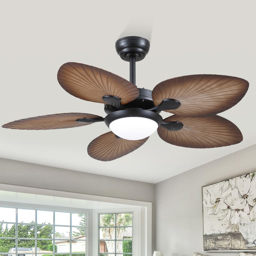 44" Wood GrainTropical Ceiling Fan with Light and Remote,Indoor and Outdoor Ceiling Fan,Waterproof - 44 Inches